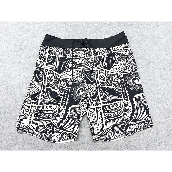 WRV Other - Vintage WRV Board Shorts Mens 34 Black Hawaiian Geometric Surf Swim Trunks AOP